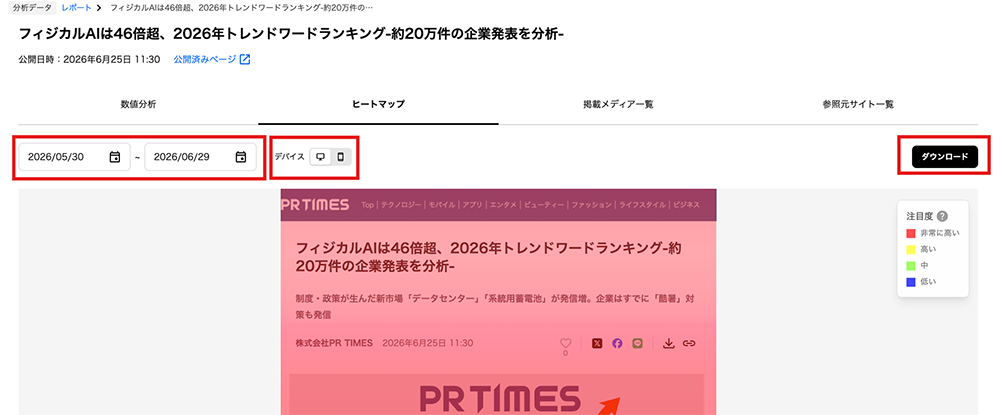 ヒートマップの確認方法