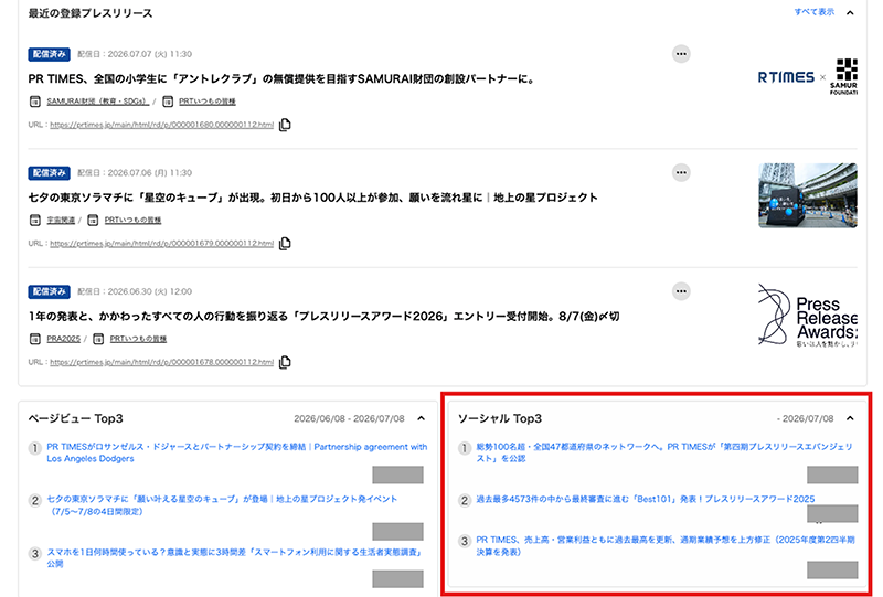 PR TIMESのダッシュボード画面06