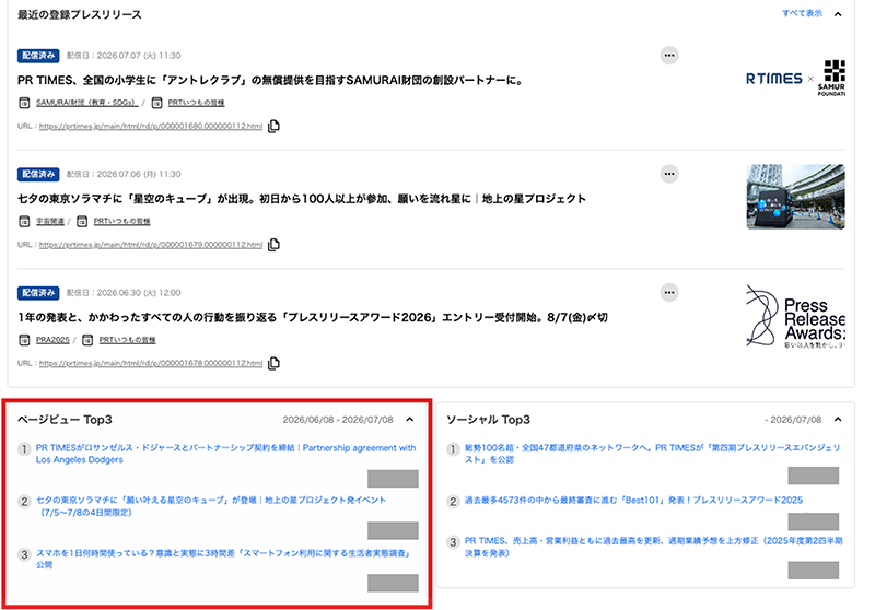 PR TIMESのダッシュボード画面05