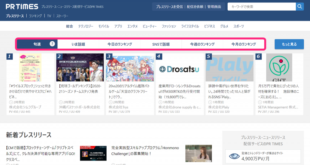 PR TIMESノウハウ】トップページの「旬速」とは？選定や掲載基準