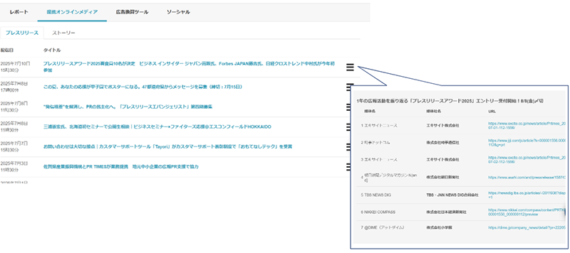 提携オンラインメディアの確認方法